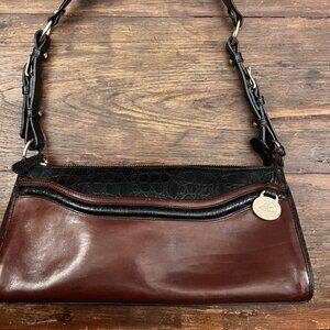 Vintage Brahmin Medium 90’s Blk n Brown Croc Embossed Shoulder Leather Purse